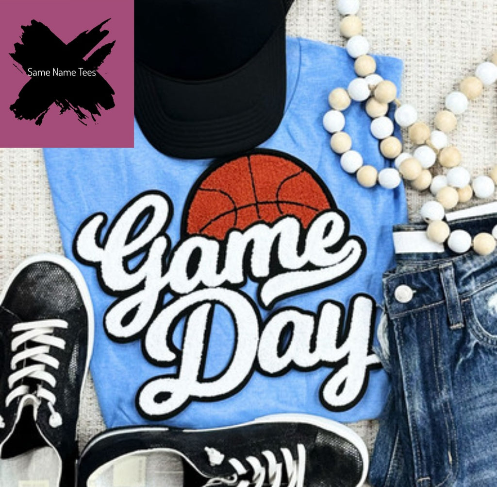 White Game Day Basketball Chenille Patch Crewneck Sweatshirt
