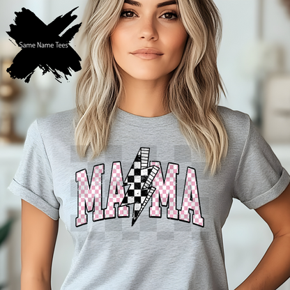 Retro Mama Checkered Lightning Bolt