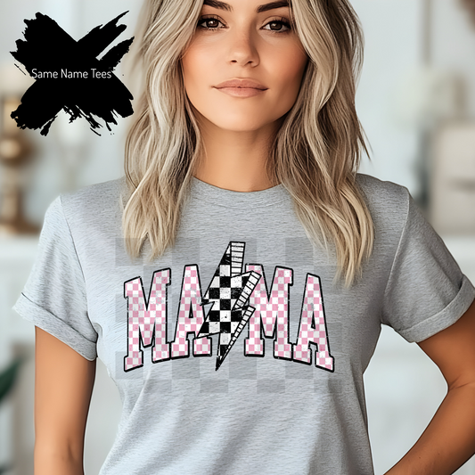 Retro Mama Checkered Lightning Bolt